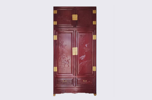 惠州高端中式家居装修深红色纯实木衣柜