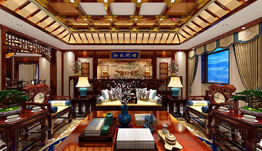 惠州书香气息浓厚的中式别墅装修设计效果图